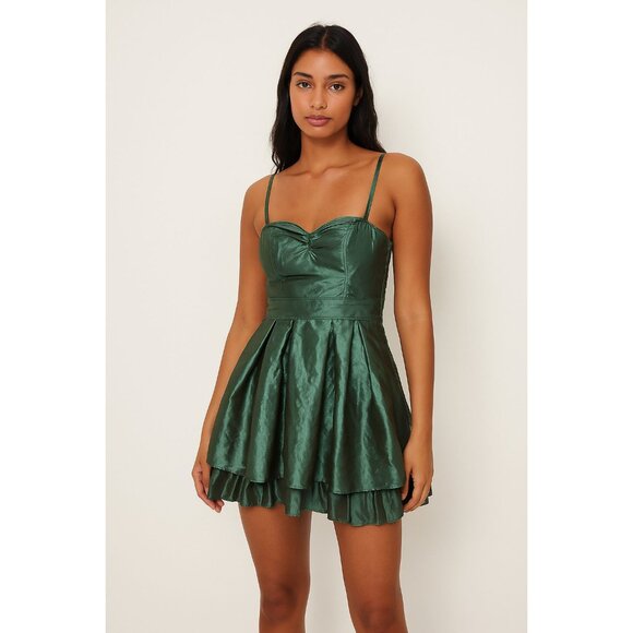 H&M Emerald Green Sweetheart Taffeta Cocktail Dress, Sz 8, Straps or Strapless - Picture 2 of 11